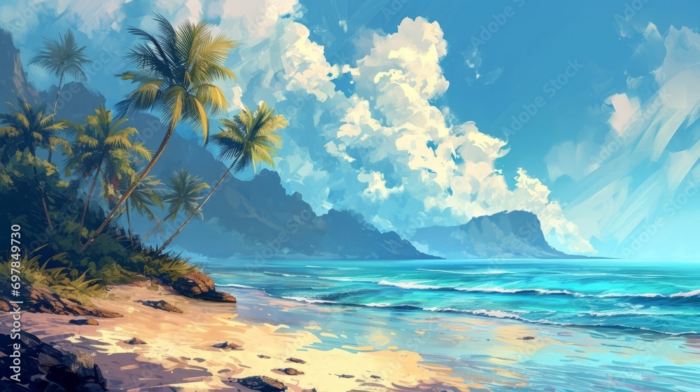 The seashore with palms