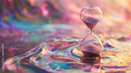 abstract wallpaper background with hourglass on the sand symbolizing eternal slow time. Generative AI