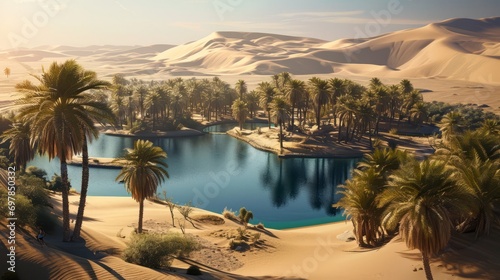 a oasis in a hot sand desert sahara in egypt. wallpaper background 16:9 © Marina