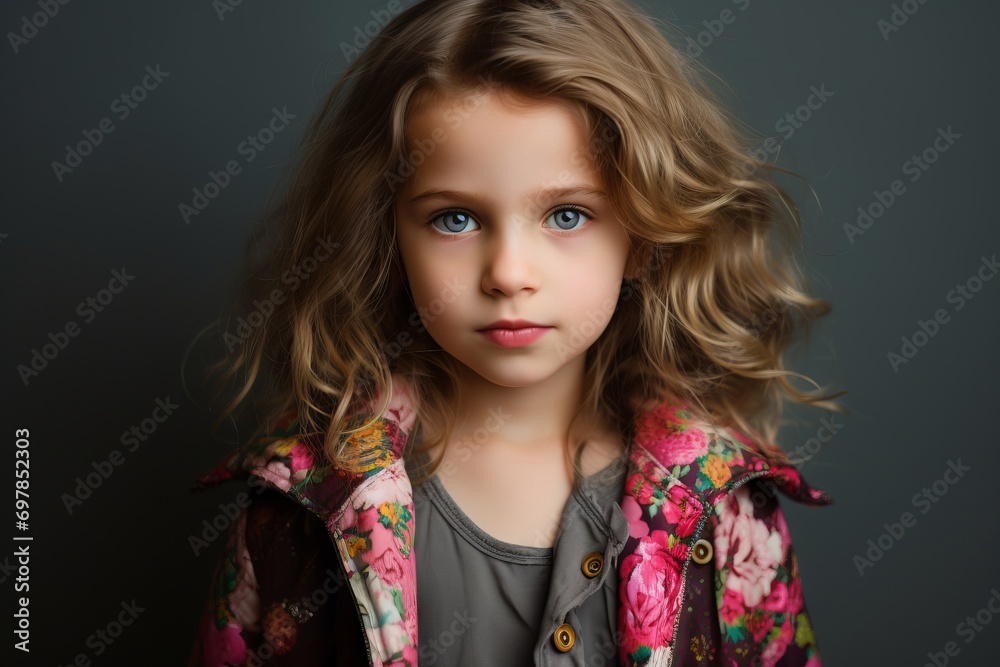Portrait of a beautiful little girl with long curly hair. Studio shot. Portrait of a beautiful little girl with long curly hair. Studio shot.