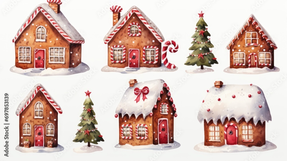 Christmas and New Year toys and other holiday celebration accessories, all on a white transparent background for web design and greeting cards