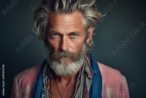 Portrait of a handsome mature man with dyed hair and beard. © Iigo