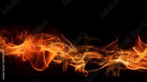 Fire flames on black background. For art work design, banner or backdrop. Flames against a black background. Fire concept. dangerous concept. Art concept. Wave concept. Flame concept. Background conce