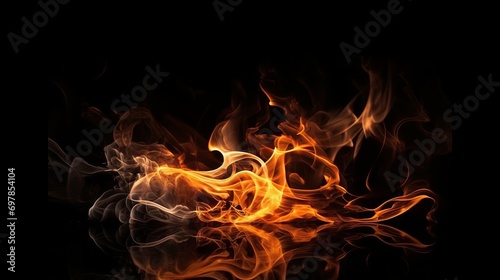 Fire flames on black background. For art work design  banner or backdrop. Flames against a black background. Fire concept. dangerous concept. Art concept. Wave concept. Flame concept. Background conce