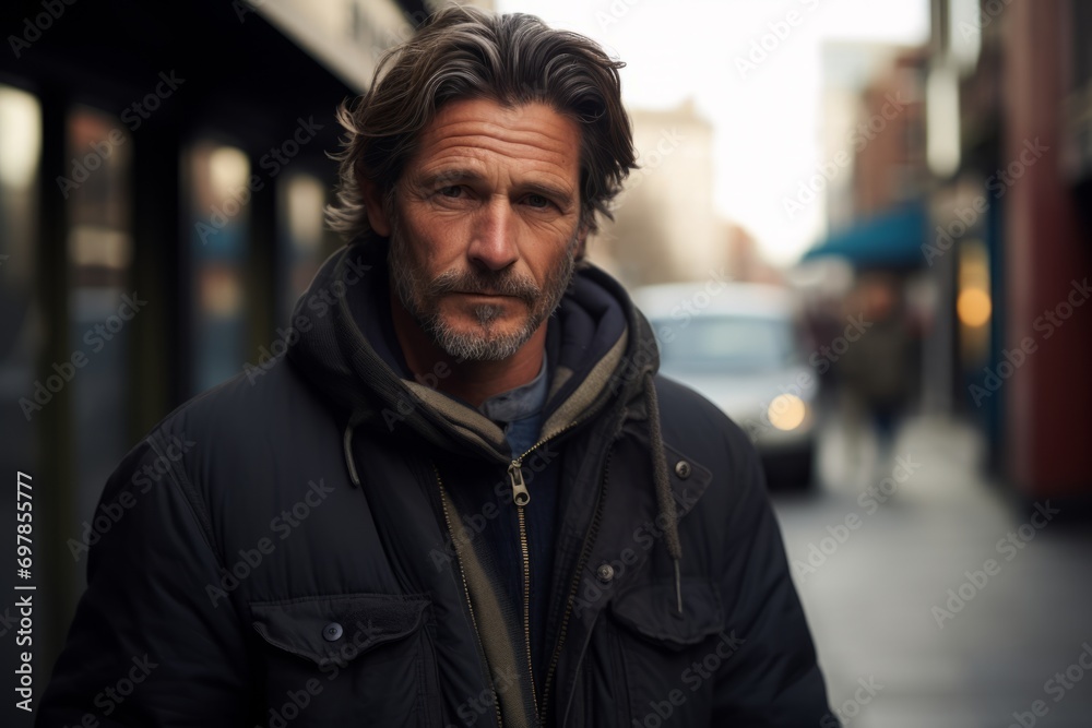 Handsome middle-aged man in a city street wearing a jacket Handsome middle-aged man in a city street wearing a jacket