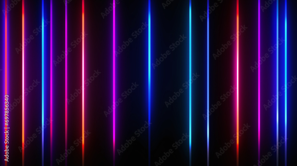 Isolated colorful neon lines on a black background. Abstract colorful neon background