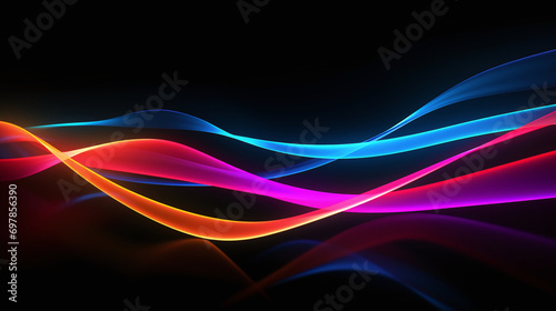 Isolated colorful neon lines on a black background. Abstract colorful neon background