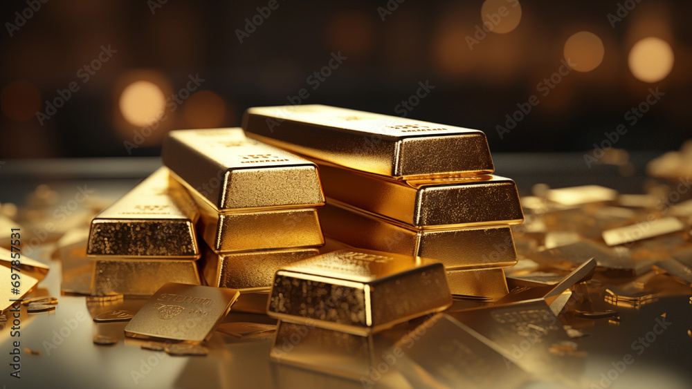 Close-Up of Gold Bars Arrangement with Richness and Details - obrazy, fototapety, plakaty 