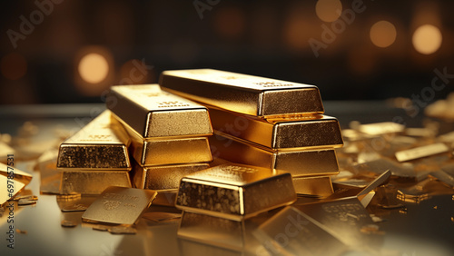 Close-Up of Gold Bars Arrangement with Richness and Details photo