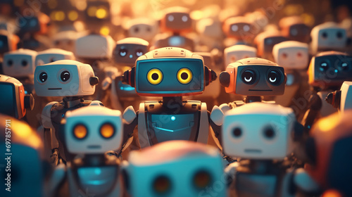 A crowd of robots. close-up.
