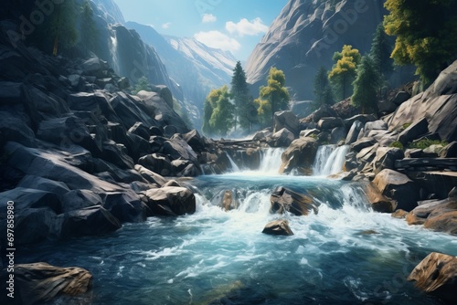 Waterfall in Yosemite National Park, California, USA. Beautiful landscape.