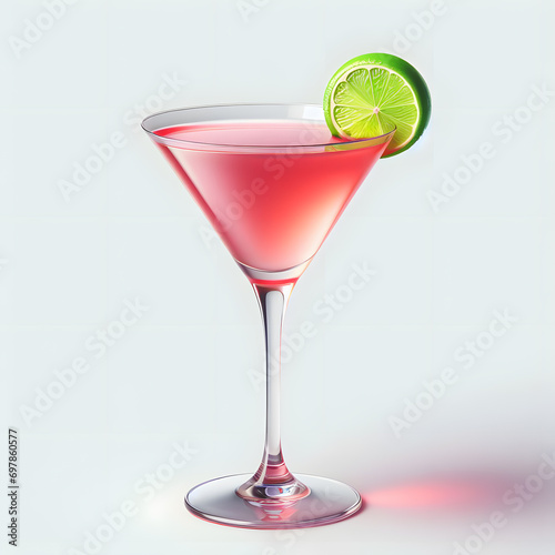 Wallpaper Mural Elegant cosmopolitan cocktail in a martini glass with a lime wheel garnish, isolated on a white background. Torontodigital.ca