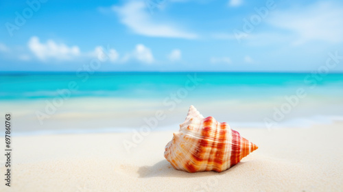 Sea shell on white sand, pristine tropical beach in the afternoon © Kondor83