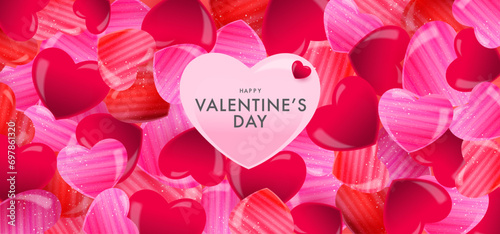 Happy Valentines Day banner or poster. Trendy design with typography and cute hearts. Valentine's day concept for greeting card, celebration, ads, branding, cover, label, sales.