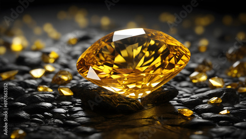 November Birthstone Yellow Topaz Gem on a Black Background Generative AI photo