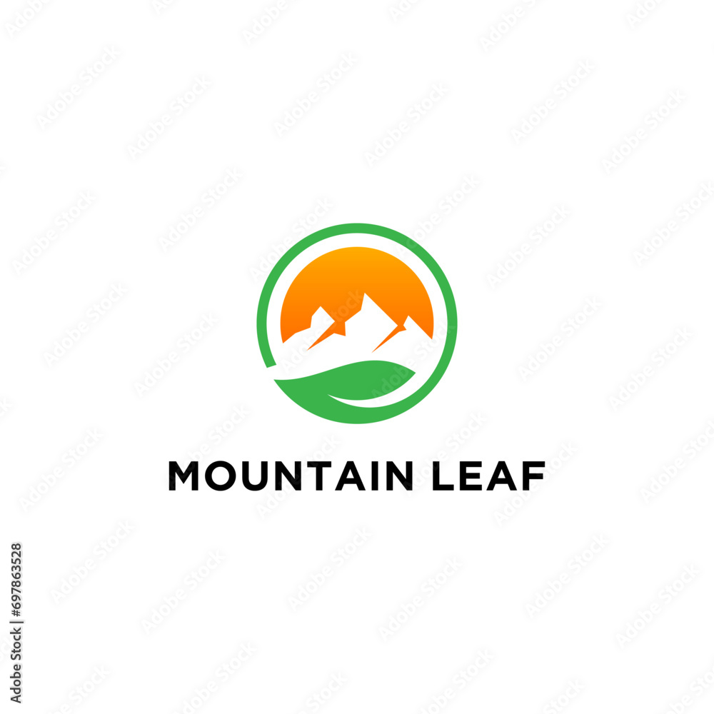 green hill logo concept, with a mountain and leaf icon in one logo, can be used as another company logo