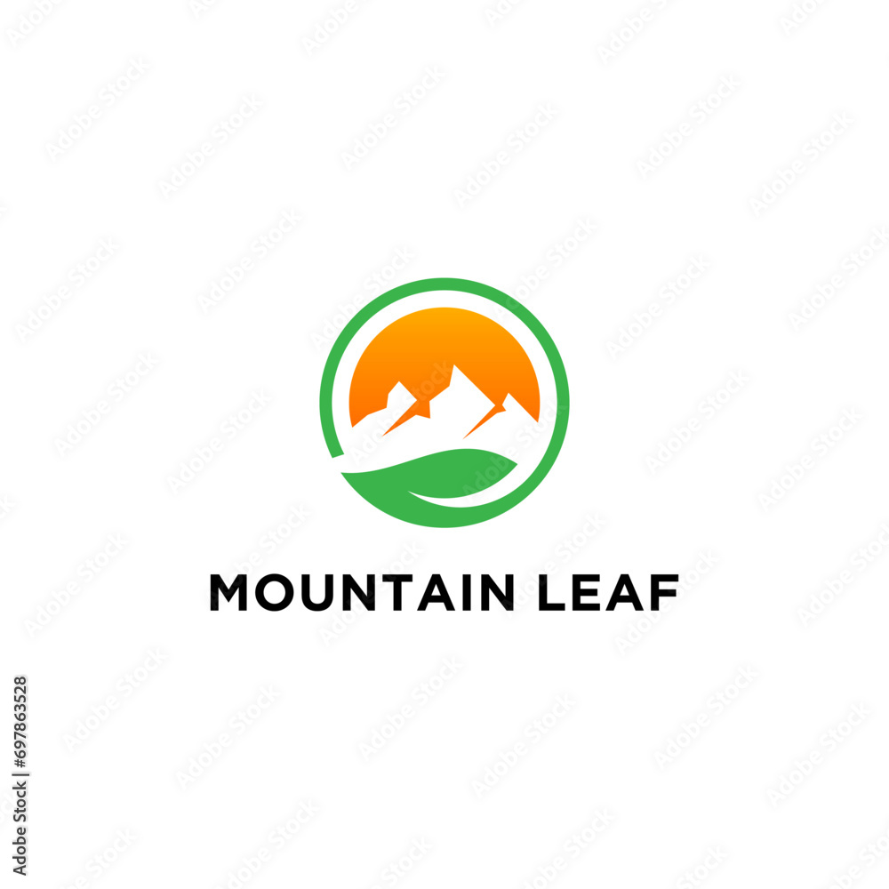 green hill logo concept, with a mountain and leaf icon in one logo, can be used as another company logo green hill logo concept, with a mountain and leaf icon in one logo, can be used as another company logo