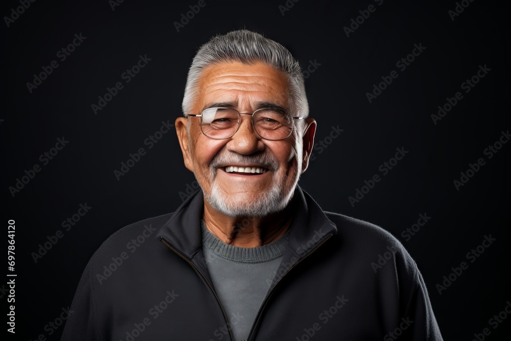 Portrait of a happy senior asian man smiling against black background Portrait of a happy senior asian man smiling against black background