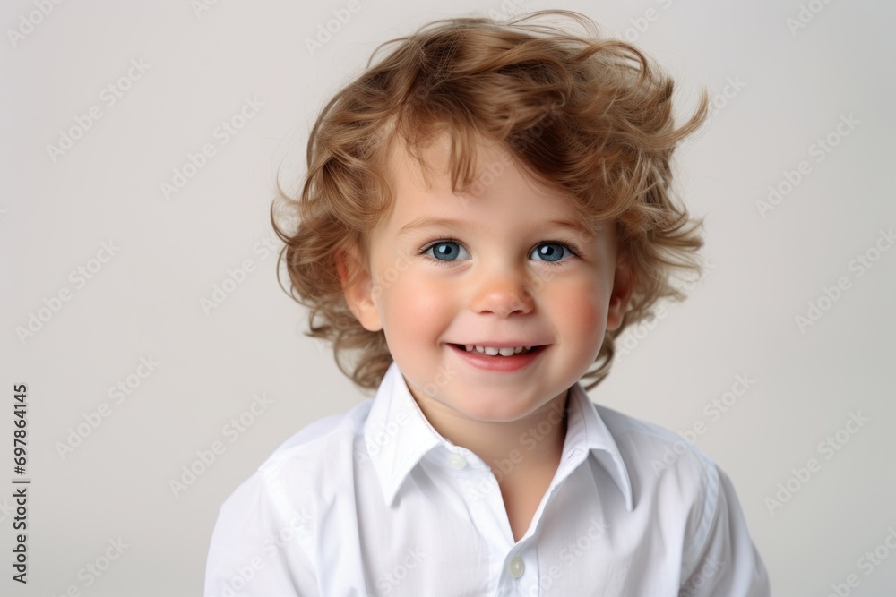 Portrait of a cute little boy with curly hair on a gray background Portrait of a cute little boy with curly hair on a gray background