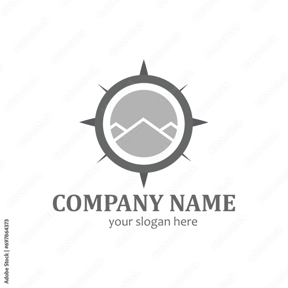 outdoor logo with compass concept and mountain design.simple logo