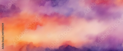 Abstract Sunset Symphony: A Vibrant Watercolor Canvas in Purple and Orange, Elegantly Blending Texture and Gradient - Abstract Watercolor Background © Nastassia
