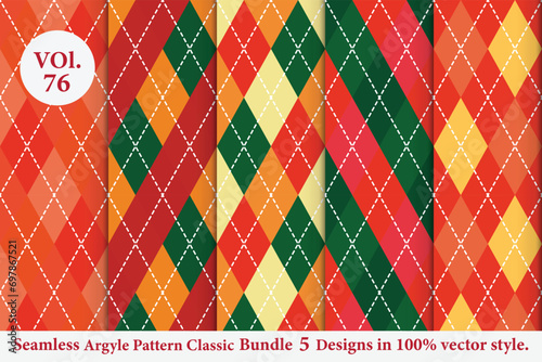 Argyle Pattern vector Bundle 5 designs Vol.76, classic Fabric texture background
