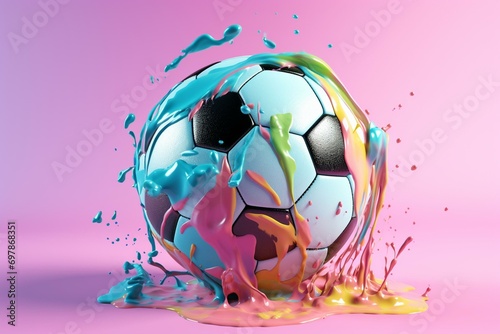 Y2K soccer ball melting in pastel colors. Generative AI photo