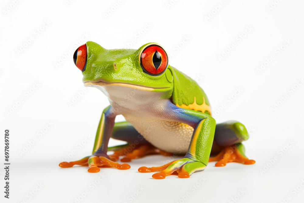 Obraz premium Isolated exotic macro wildlife tropical closeup green amphibian nature white animal frog