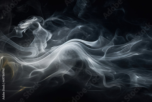 Steam dark smoke curve design wave motion abstract mist black white light background effect
