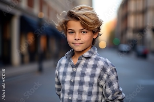 Portrait of a handsome young man with blond hair on the street