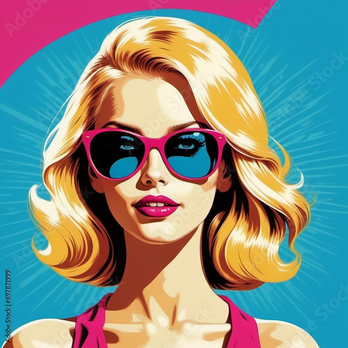 Attractive Blonde With Sun Glasses, Retro Pop Art Style