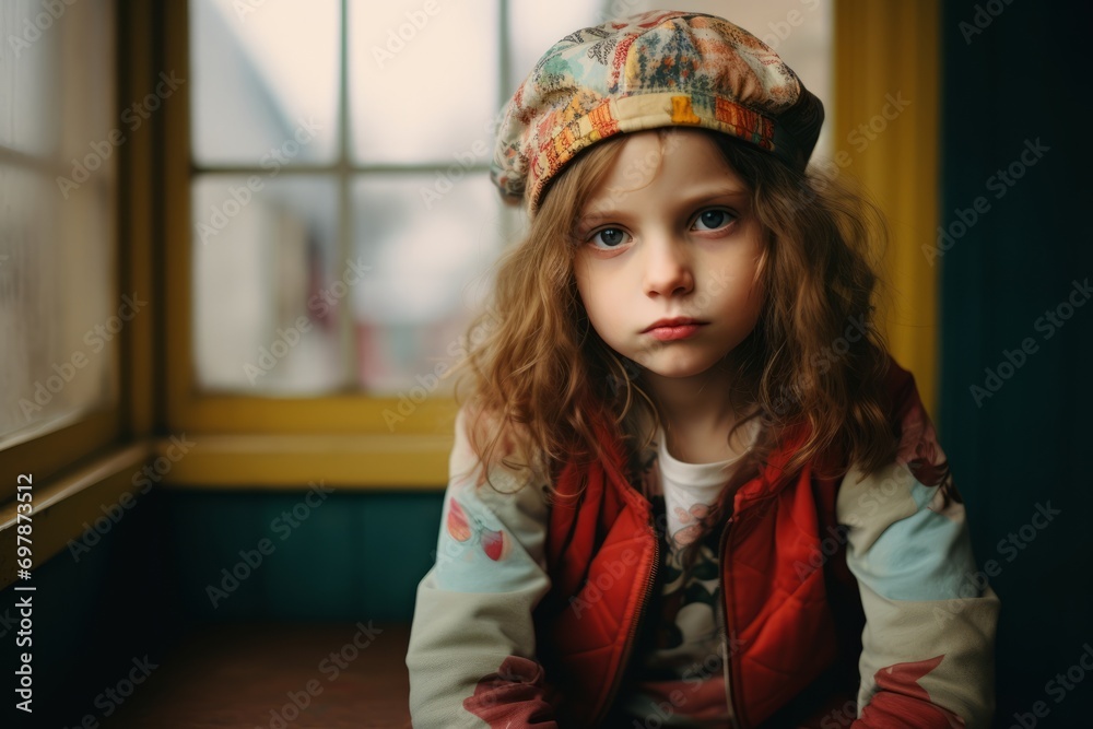 Portrait of a beautiful little girl in a hat and jacket. Portrait of a beautiful little girl in a hat and jacket.