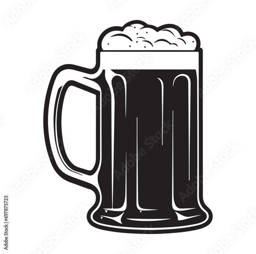 Glass of beer engraving style. Hand drawn black color vintage vector illustration.