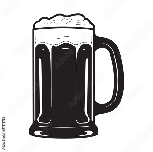 Glass of beer engraving style. Hand drawn black color vintage vector illustration.