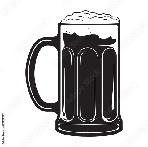 Glass of beer engraving style. Hand drawn black color vintage vector illustration.