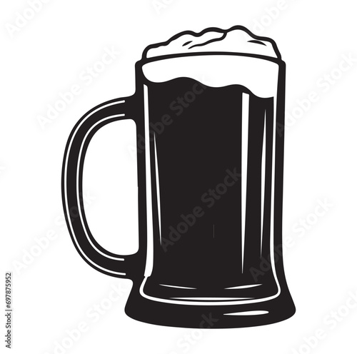 Glass of beer engraving style. Hand drawn black color vintage vector illustration.
