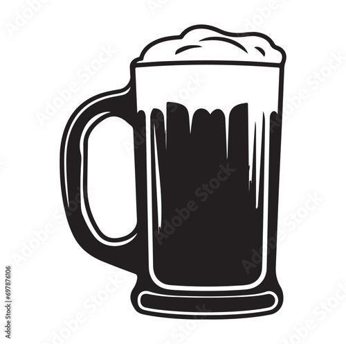 Glass of beer engraving style. Hand drawn black color vintage vector illustration.