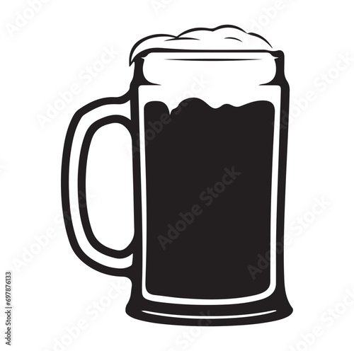 Glass of beer engraving style. Hand drawn black color vintage vector illustration.