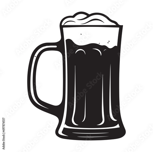 Glass of beer engraving style. Hand drawn black color vintage vector illustration.