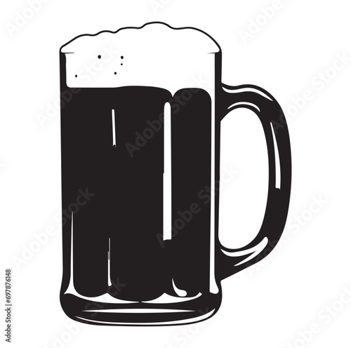 Glass of beer engraving style. Hand drawn black color vintage vector illustration.