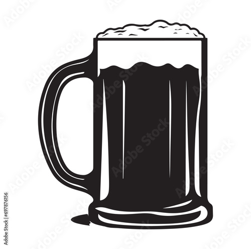 Glass of beer engraving style. Hand drawn black color vintage vector illustration.