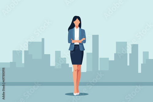 successful business woman, concept of leader, female boss,Leadership, courage, power Flat vector character illustration.