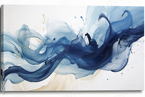 Splash effect decorative painting, white background, navy blue splash ink photo