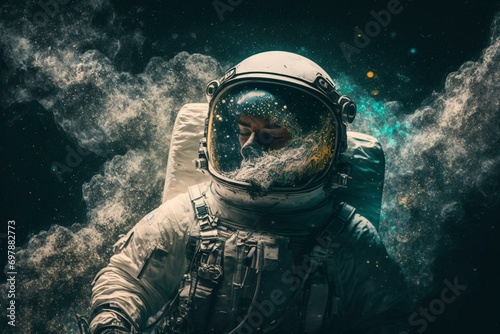Cosmonaut against the Milky Way. Generative AI