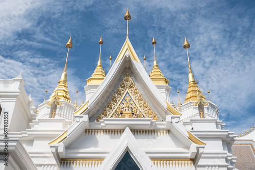 The beautiful Thai art architecture buildings in Wat Tha Sung temple an old temple and famous places in Uthai Thani province of Thailand. photo