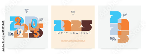 Happy new year 2025 with unique modern number. Greeting concept for 2025 new year celebration