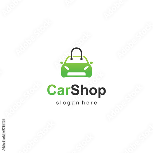 Car shop logo design, car with shopping bag concept