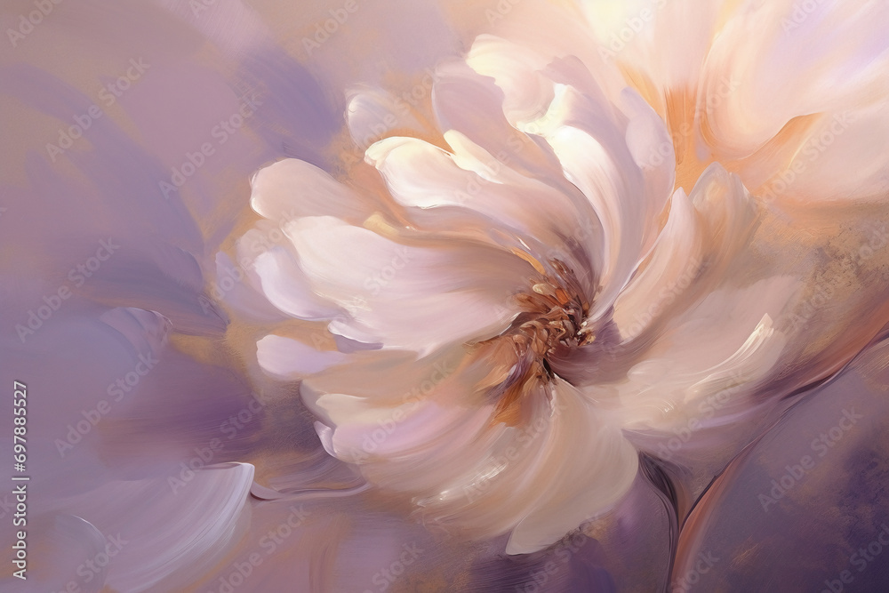 A white and gray flower painting, light purple and light amber, painting style, Baroque style, close-up, light bronze and pink, deep purple and light orange, fine shading, oil painting atmosphere
A white and gray flower painting, light purple and light amber, painting style, Baroque style, close-up, light bronze and pink, deep purple and light orange, fine shading, oil painting atmosphere