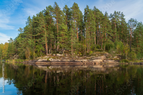 Lake Ladoga near the village Lumivaara on a sunny autumn day, Ladoga skerries, Lakhdenpokhya, Republic of Karelia, Russia photo