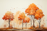 Minimalist, simple watercolor, autumn maple trees, 4k 